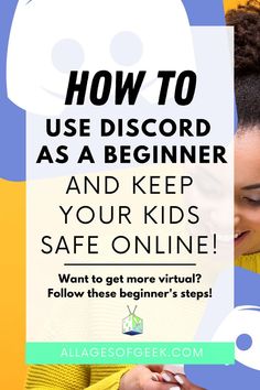 a woman looking at her cell phone with the text how to use discord as a beginner and keep your kids safe online