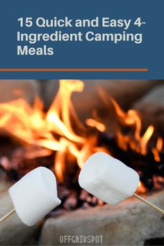 two marshmallows sitting on top of a grill with the words, 15 quick and easy 4 ingredient camping meals