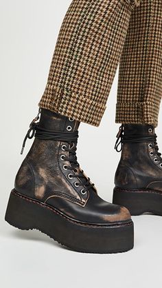 R13 Double Stacked Lace Up Boots | SHOPBOP R13 Boots, Statement Boots, Platform Combat Boots, Slouched Boots, Denim Branding, Perfect Shoes, Distressed Leather, Boots Outfit, Platform Boots