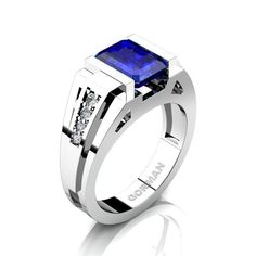 Decorum Mens 18K White Gold 3.0 Carat Emerald Cut Blue Sapphire Diamond Modern Wedding Ring G1094-18 Bamboo Lighting, Modern Wedding Ring, Modern Wedding Rings, Unique Mens Rings, White Diamond Ring, Jewelry Showcases, Blue Sapphire Diamond, 14k Rose Gold Ring, Men Ring