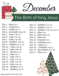 the birth of king jesus with christmas tree and presents on it, in green and white