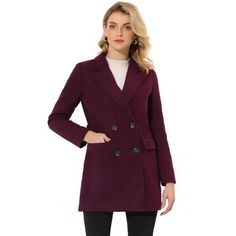 The long trench coat is shaped in a classic double-breasted cut. This soft, elegant coat with a tie around the waist detail is a classic look and will keep you warm in the cool weather. Whether you want to dress up your look or just stay warm in casual winter, it is a better choice for you. The self tie belt style is flattering and fits more different body shape. Elegant Winter Blazer Dress For Business Casual, Winter Double-breasted Blazer With Hidden Buttons, Elegant Double-breasted Outerwear For Fall, Winter Solid Double-breasted Blazer, Elegant Solid Double-breasted Blazer Dress, Winter Pea Coat With Lapel Collar For Office, Winter Double-breasted Blazer With Suit Collar, Solid Double-breasted Wool Coat For Fall, Solid Wool Coat With Double-breasted Button For Fall