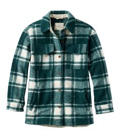 Incredibly cozy with a super inviting texture, this oversized shirt jacket is perfect for layering and makes a great jacket replacement. Relaxed Fit: Our most generous fit sits farthest from the body. Falls at thigh. In a softly textured blend of 95% polyester and 5% wool. Machine wash, dry flat or dry clean. Button-front placket. Slash pockets. Buttoned cuffs. Curved high-low hem. Longer length offers great coverage. Imported. Fit: Relaxed Fit | Women's Brushed Plaid Shacket, Wool Synthetic Green Plaid Jacket, Plaid Shacket, Green Flannel, Womens Flannel Shirt, Flannel Women, Plaid Jacket, Womens Fleece, Woven Top, Shirt Sale