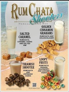 an advertisement for rumchata shores with cereal, milk and nuts