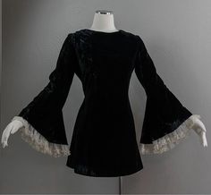 Goth Chic Outfits, Vamp Core, 60s Mini Dress, Bell Sleeve Mini Dress, Goth Outfit, Wardrobe Wishlist, Digital Closet, White Chiffon, Chiffon Ruffle