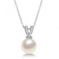 Paspaley Cultured South Sea Pearl & Diamond Pendant 14K White Gold (12mm) - Allurez.com Fine Jewelry Pearl Necklace With Brilliant Cut Round Pendant, Timeless Pearl Necklace With Diamond Accents For Anniversary, Diamond White Akoya Pearl Pendant Necklace, Classic Round Pearl Necklace With Diamond Accents, Pearl White Pearl Necklace With Diamond Accents, Diamond White Pearl Drop Pendant Necklace, White Pearl Necklace With Diamond Accents In Sterling Silver, Pearl Necklace With Diamond Accents And Round Pendant, White Diamond Necklace With Pearl Drop