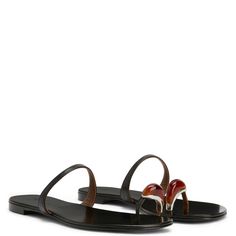 Flat leather thong sandals with natural stone-effect ring accessory and matching lacquer-finish sole. Elegant Toe Loop Sandals With Leather Sole, Elegant Toe Ring Sandals With Leather Sole, Leather Thong Sandals, Back Bag, Back Women, Pumps Flat, Flat Boots, Thong Sandals, Accessories Rings