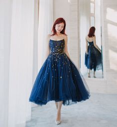 Vintage Style Prom Dresses, Star Prom Dress, Tulle Short Dress, Short Graduation Dresses, Homecoming Dress Short, Tulle Midi Dress, Dress Homecoming, Blue Tulle, Short Homecoming Dress