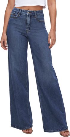 Good American Good Skate High Waist Wide Leg Jeans | Nordstrom Palazzo Jeans, High Waist Wide Leg Jeans, Faded Jeans, Flare Trousers, Good American, 70s Fashion, Trouser Jeans, Stretch Jeans, Wide Leg Jeans