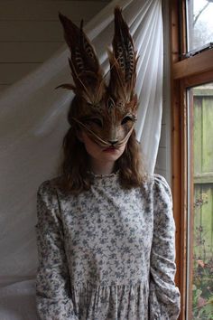 Rabbit Masquerade Mask, Eden Character, Hare Mask, Animal Masquerade Mask, Feather Masks, Animal Masquerade, Norwich Uk, Festival Headdress, Spirit Costume