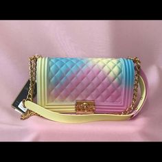 Versatile Gorgeous Year-Round Multicolored Pastel Shoulder Handbag Trendy Multicolor Rectangular Shoulder Bag, Trendy Multicolor Bag, Trendy Multicolor Bags, Trendy Multicolor Shoulder Bag, Trendy Colorful Rectangular Shoulder Bag, Trendy Rainbow Bags For Everyday Use, Summer Multicolor Bags With Chain Strap, Summer Bags With Chain Strap In Multicolor, Summer Multicolor Shoulder Bag With Chain Strap