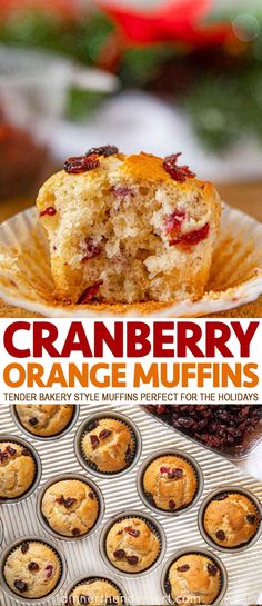 cranberry orange muffins in a muffin tin with the title overlay