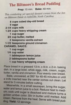 a recipe for bread pudding with instructions on how to make it