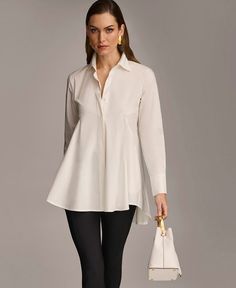 Donna Karan Women's A-Line Button Down Poplin Tunic - Macy's Formal Poplin Blouse For Spring, Elegant Collared Poplin Top, Elegant Poplin Tops For The Office, Elegant Poplin Tops For Office, Elegant Long Sleeve Poplin Top, Elegant Poplin Top With Spread Collar, Elegant Poplin Tops With Spread Collar, Elegant Poplin Shirt For Spring, Elegant Spring Poplin Shirt