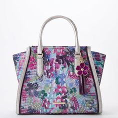 Priscilla Leather Satchel | Lavender Blossoming Designer Bags With Floral Print For Spring, Designer Floral Print Bags For Spring, Designer Multicolor Floral Print Bags, Luxury Multicolor Floral Print Bags, Elegant Summer Bags With Floral Print, Elegant Purple Bags For Spring, Chic Floral Print Spring Bag, Elegant Summer Floral Print Bags, Elegant Floral Print Summer Bags