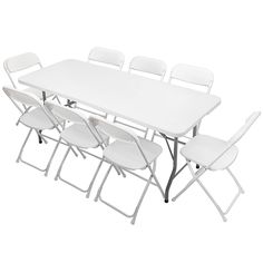 PRICES MAY VARY. PICNIC COMBO SET: 6 feet table and chairs set, cost-effective combo comes with 1 long table and 8 folding chairs, capacity up to 8 people DURABLE CONSTRUCTION: Both table and chairs tops are crafted anti-scratch and weather resistant, thicker and heavy-duty steel frame ensure the lifetime of our table and chairs. Locking system of table double secures the stability and your safety MULTI-FUNCTIONAL : Perfect choice for either indoor or outdoor, can be used as dining table set for Small Engagement Party, Picnic Event, Plastic Folding Table, White Folding Chairs, Party Chairs, Meeting Table, Folding Chairs, Long Table, Chair Legs