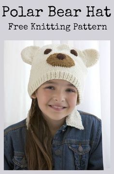 Polar Bear Hat, Bear Hat Pattern, Hat Free Knitting Pattern, Kids Hats Patterns, Knitted Hats Kids, Hats And Scarves, Hat Patterns Free, Knitting Patterns Free Hats