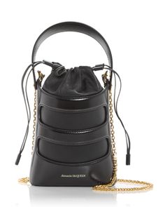 Alexander McQUEEN The Rise Mini Leather Bucket Bag Luxurious Fashion, Leather Bucket Bag, Leather Bucket, The Rise, Chain Strap, Fashion Statement, Alexander Mcqueen, Bucket Bag, Bags Handbags