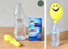 two pictures side by side, one has a bottle and the other has a fake smile on it