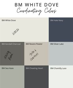 the bm white dove color scheme is shown in several different colors and font options