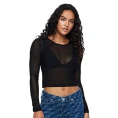 New With Tags True Religion Sheer Mesh Crop Top - Size Large Black Sheer Mesh Black Sheer Crop Top For Spring, Spring Sheer Black Crop Top, Trendy Black Sheer Crop Top, Trendy Black Mesh Top For Layering, Casual Mesh Top For Layering, Black Mesh Crop Top, Mesh Crop Top, Sleeve Women, Mesh Design