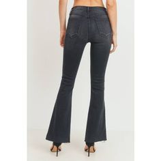 We are in LOVE with these made in the USA edgy flares! The Washed Black Denim Flares have a great casual look with a washed black finish. The high rise waist with a scissor cut hem gives these flares an edge. Sizing: 24-31 Fabrication: 75% Cotton, 23% Polyester, 2% Spandex. Care: Machine wash cold with dark colors, do not bleach. Rise: 10" Inseam: 32" Leg Opening: 10" Made in the USA