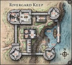 a map of the rivercard keep area with several rooms and stairs on each floor