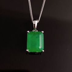 "MIA Green Emerald necklace  - May Birthstone   Overall size: 18*8mm Gemstone size: 10*8mm Sterling silver green emerald pendant, set with sterling silver in a minimalist contemporary design. Emerald is the birthstone for May Matching MIA design ring and earrings available. Search \"MIA\" to find matching sets.  Designed by Chenny from our studio in Jersey CI. This contemporary gemstone range is to promote health, happiness and inspiration for people who loves our vibrant life. Available in 5 di Green Emerald Cut Gemstone Necklace, Formal Green Necklace With Rectangular Pendant, Green Rectangular Pendant Necklace For Formal Occasions, Emerald Rectangular Pendant Necklace For May Birthstone, Rectangular Emerald Pendant Necklace, Green Pendant Gemstones For Formal Occasions, Green Emerald Rectangular Stone Jewelry, Green Emerald Pendant Necklace For Anniversary, Emerald Cut Green Emerald Necklace For May Birthstone