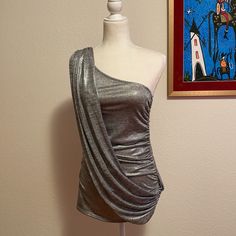 Nwt. Party Dress Or Long Top. Stretchy Metallic Mini Dress For Formal Holidays, Metallic Mini Dress For Formal Holiday Events, Elegant Metallic Mini Dress For Party, Elegant Metallic Mini Dress For Holiday, Metallic Mini Dress For Holiday Evening, Metallic Mini Dress For Evening Holiday, Fitted Silver Mini Dress For Holiday, Metallic Shimmer Mini Dress For Evening, Holiday Evening Metallic Mini Dress