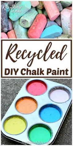 the words recycled diy chalk paint are shown in front of colorful rocks and stones