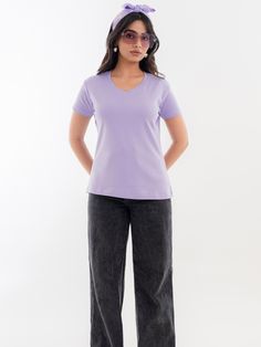 Introducing the ultimate combination of style and comfort, our V neck T-shirt! Made with premium quality breathable fabric, this tee is perfect for your closet. The flattering V-neck design adds a touch of elegance, while the soft hue adds a pop of color that's sure to turn heads. Minimalist Tshirt, Soft-washed Purple T-shirt Relaxed Fit, Cheap Purple Cotton T-shirt, Cheap Women's Lavender T-shirt, Purple Soft-washed Relaxed Fit T-shirt, Lavender Relaxed Fit Cotton T-shirt, Style Expert, Casual T Shirts, Neck Designs