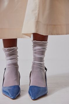 Simple and subtle, these dainty tulle socks add a sweet sheer detail to your favorite shoes. **Fit:** Crew length; S/P fits shoe sizes 5-7 US, M/L fits shoe sizes 8-10 US **Features:** Mesh fabrication, seamed toe, subtle ruffle trim **Why We | Tulle Crew Socks by Only Hearts at Free People in White, Size: M/L Slouch Socks Outfit, Tulle Socks, Ruffled Socks, Wedding Socks, Orange Fits, Work Socks, Sheer Socks, Sock Outfits, Only Hearts