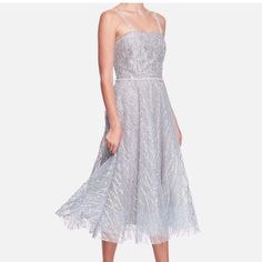 Nwt Color Is Bright Silver Glitter Marchesa A-Line Dress Silver Beaded, Sequin & Crystal Accents Sleeveless With Square Neckline Concealed Zip Closure At Back 100% Polyester Retails $795 Y2k, Summer, Spring, Striped, Retro, 60s, 70s, 80s, 90s, Boho, Bohemian, Lightweight, Airy, Breezy, Date, Brunch, Hollywood, Celebrity, Melrose, Sustainable, Eco-Conscious, Eco-Friendly, Fitted, A-Line, Fit & Flare Spring, Retro, Midi, Thigh Split, Velvet, Stretch, Flattering, Feminine, Flirty, Fitted, Curvy, Du Sparkling Tulle Evening Dress For Gala, Elegant Sparkling Tulle Evening Dress, Tulle Mother Of The Bride Dress With Sweetheart Neckline, Mother Of The Bride Tulle Dress With Sweetheart Neckline, Sparkling Sleeveless Cocktail Dress, Elegant A-line Sequin Dress For Evening, Gala Dresses With Beaded Straps For Prom Season, Embellished Tulle Dresses For Gala, Glamorous A-line Sequin Evening Dress