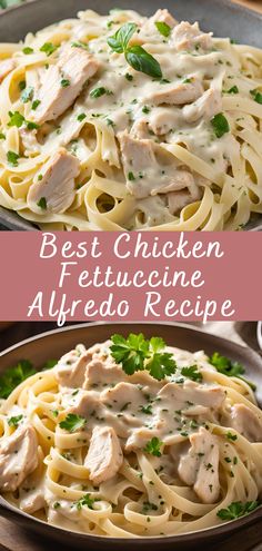 chicken fettuccine alfredo recipe in a pan