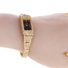 Women's Watch 10k Yellow Gold Nugget Link Bracelet Geneve Wrist Watch with Diamond 8" 29.9 grams Find all types of jewelry on our shop such as rings, bracelets, watches, necklaces, chains, pendants, earrings in all shapes and colors! Find the perfect gifts for your husband, wife, boyfriend, girlfriend, family and friends at Jewelry Store by Erik Rayo! Engagement Ring Necklace, Mens Band Rings, Gold Watches, Gold Nugget, Message Jewelry, Mens Band, Women's Watch, Watch Movement, Watch Necklace