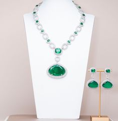 Deoli Luxury Emerald Green Necklace & Earring Set By Jaipur Rose Luxury Indian Jewelry Onli - Jaipur Rose Luxury Crystal Jewelry Set With Diamond Accents, Luxury Diamond Jewelry With Matching Earrings, Luxury Plated Cubic Zirconia Jewelry, Luxury Cubic Zirconia Plated Jewelry, Luxury Jewelry Sets With Elegant Design, Luxury Crystal Jewelry Sets With Elegant Design, Luxury Sterling Silver Jewelry Sets, Elegant Plated Crystal Jewelry, Fine Jewelry Sets With Cubic Zirconia Pendant