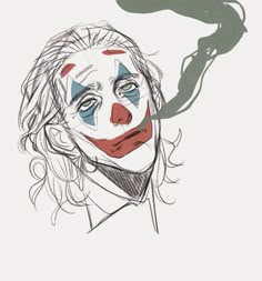 a drawing of a clown with his face painted red, white and blue on it