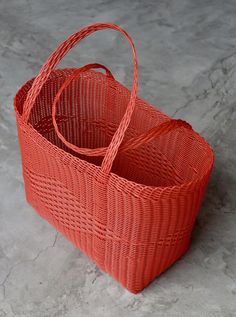 Beach Bag Woven Guatemalan Bright Solid Red Plastic Market Basket Strong Resistant Bag Bright Colors Red Woven Straw Bag For Shopping, Red Bucket Straw Bag For Shopping, Red Straw Shopping Bag, Red Woven Straw Bag For Daily Use, Red Handwoven Rectangular Straw Bag, Rectangular Red Straw Bag For Shopping, Red Rectangular Straw Bag For Daily Use, Red Rectangular Straw Bag For Shopping, Rectangular Red Straw Shopping Bag