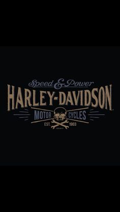 harley davidson logo on a black background with the words speed and power written below it