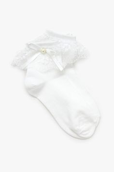 Pair of knit crew socks featuring lace trim and bow and heart charm embellishments. | Shell: 97% polyester, 3% spandex | Other contents: 100% nylon | Hand wash cold | Lace Heart Bow Crew Socks Lace Heart, Crew Socks, Heart Charm, Lace Trim, Embellishments, Hand Wash, Socks, Spandex, Trim