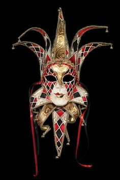 Venetian Mask | Icaro Jolly Harlequin Mask, Venetian Costumes, Leona League Of Legends, Jester Mask, Venice Carnival Costumes, Pierrot Clown, Costume Venitien, Venice Mask, Venetian Carnival Masks