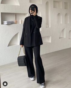 Hijabi Buissnes Outfit, Black Interview Outfit Women, Interview Fits, Outfits Muslim, Interview Outfits, Mode Ulzzang, Outfit Elegantes, Estilo Hijab, Stile Hijab