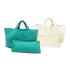 Looking for a bag that holds as much potential as your dreams? The large Woven Mahjong Carryall has it all. Featuring a convenient, removable matching pouch for your tiles, this dreamy bag is spacious enough to keep you organized, on trend and ready for the next game. Designed to carry all your mahjong necessities, it holds your tiles, racks, mat and cards. Made from durable woven neoprene this bag is easy to clean and comes with a detachable crossbody strap. Material: Neoprene Exterior Details: Versatile Pouch Box Bag For Shopping, Versatile Travel Bag With Removable Pouch For Shopping, Green Travel Box Bag With Dust Bag, Green Rectangular Travel Bag With Removable Pouch, Versatile Rectangular Bag With Dust Bag, Large Bags, Carry On, Peace And Love, Dreaming Of You