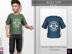 an image of a young boy wearing a t - shirt with the word roll top on it