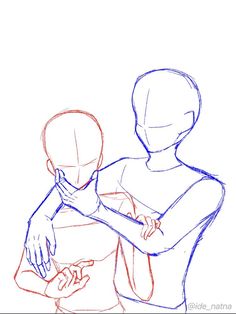 a drawing of two people facing each other with one holding the other's arm