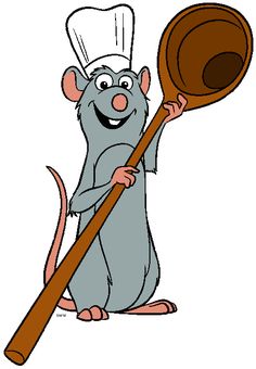 a cartoon mouse holding a wooden spoon