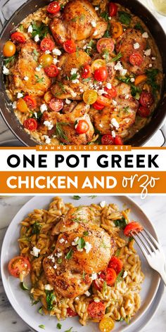 Whip up this Greek chicken and orzo recipe! It's a main course idea in just one pot. Tender and juicy with creamy orzo pasta, this chicken dish is a family-friendly dinner! Pin this for later! Greek Chicken And Orzo, Creamy Orzo Pasta, Chicken And Orzo, Creamy Orzo, Orzo Recipe, Orzo Recipes, Orzo Pasta