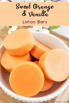 These easy to make Sweet Orange and Vanilla Lotion Bars are a great way to moisturise your skin, using all natural ingredients. Body Butter Bars Recipe, Home Made Soap Recipe For Beginners, Diy Self Care Products, Homemade Soap Recipes For Beginners, Food To Sell, Diy Lotion Bars, Vanilla Lotion, Homemade Lotion Recipe, Diy Lotions