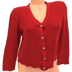 ST. JOHN SPORT BY MARIE GRAY RED WOOL KNIT BUTTON FRONT BLAZER WITH GOLD BUTTONS WOMENS SIZE M Actual Measurements: Pit to Pit: 19 Inches Back Length: 17 Inches Sleeve Length From Shoulder Hem: 19 Inches BUY IT NOW! Comes Smoke and Pet Free. Please feel free to ask any questions you have about this item, I am here to make sure you are happy with your purchase. #ST2025 Red Sweater With Button Closure For Fall, Red Fitted Cardigan With Button Closure, Red Button-up Cardigan, Red Button-up Cardigan With Buttons, Red Button-up Cardigan With Button Closure, Red Long Sleeve Sweater With Button Closure, Fitted Red Sweater With Buttons, Elegant Red Cardigan With Buttons, Red Button-up Sweater