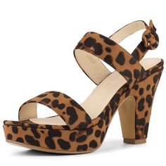 Shop Allegra K for faux suede platform chunky high heel slingback sandals you are looking for, get more women's chunky heel for yourelf. Order now! Free Returns! Ankle Strap Chunky Heels, Heels Chunky, Leopard Heels, Womens Chunky Heels, Chunky High Heels, Block Heel Shoes, Platform Heels Chunky, Chunky Heels Sandals, Open Toe Shoes